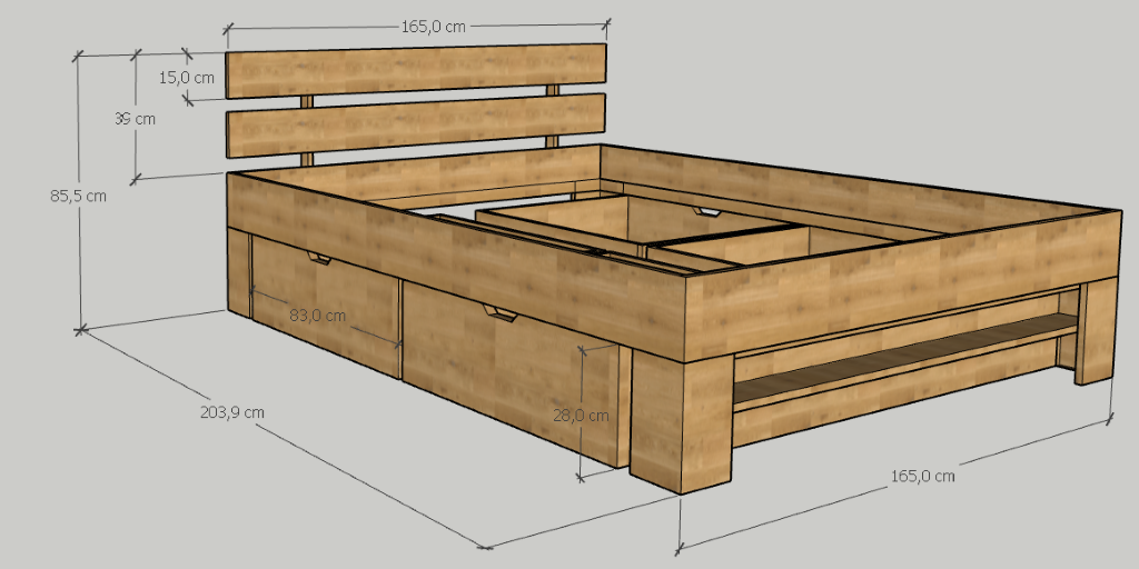 Lit en chêne massif avec rangement UPPSALA | VESKOR